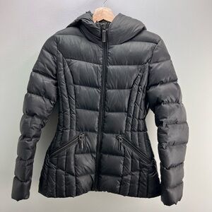 Dawn Levy Nikki Down Puffer Jacket Black Hooded Warm Designer Womens XS